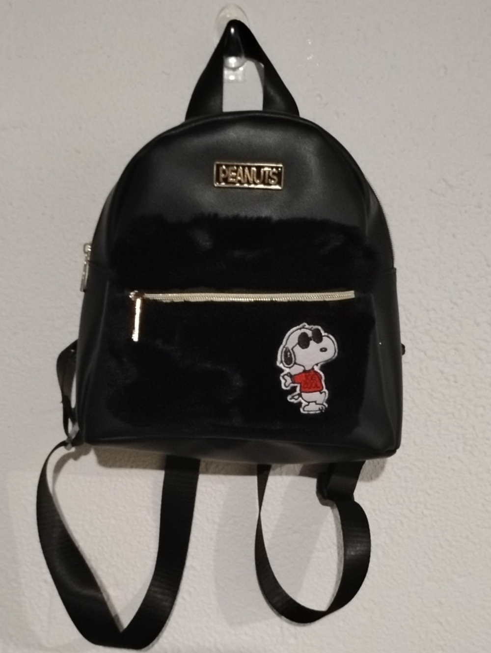 Peanuts Black Mini Backpack with Snoopy Patch and Gold Accents